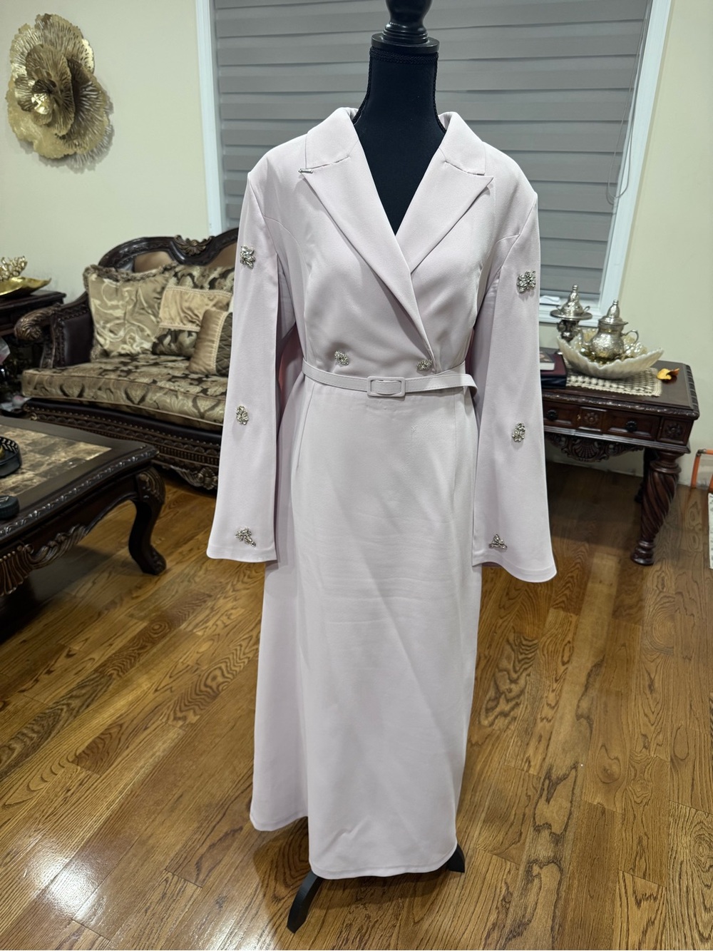 Beaded Belted Maxi Dress in Pale Pink